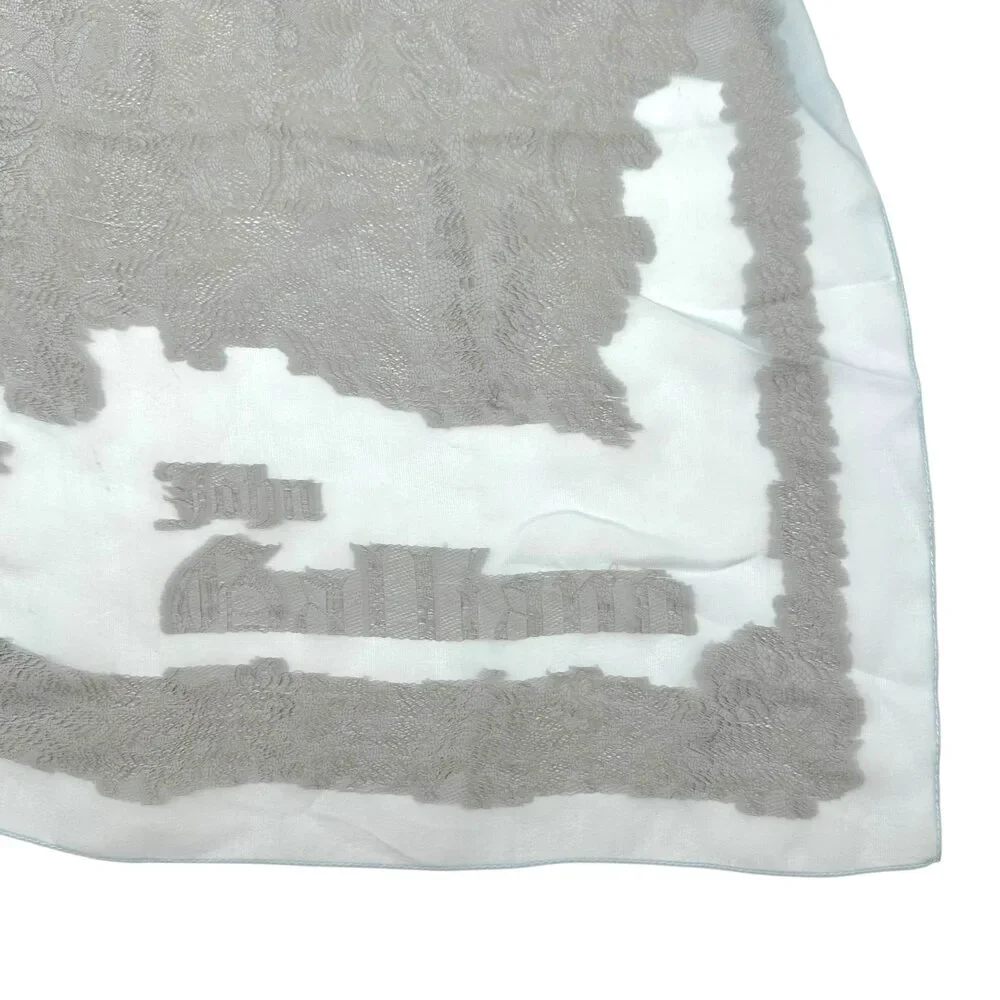John Galliano Light Blue Silk Lace Print Stole Scarf NEW